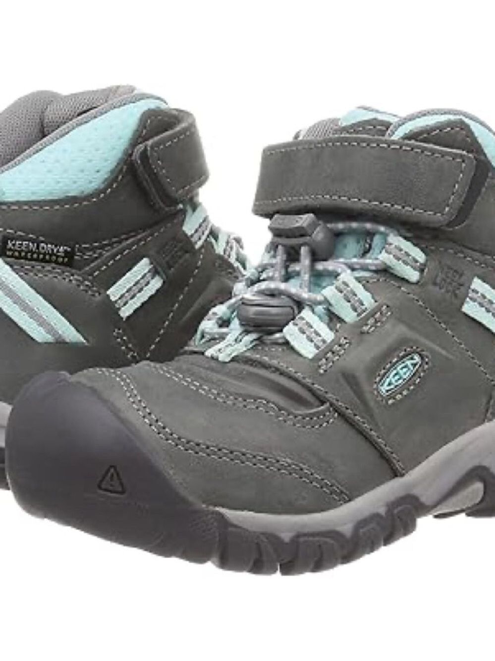 Size 3 Youth KEEN Kids Charcoal and Aqua Boots